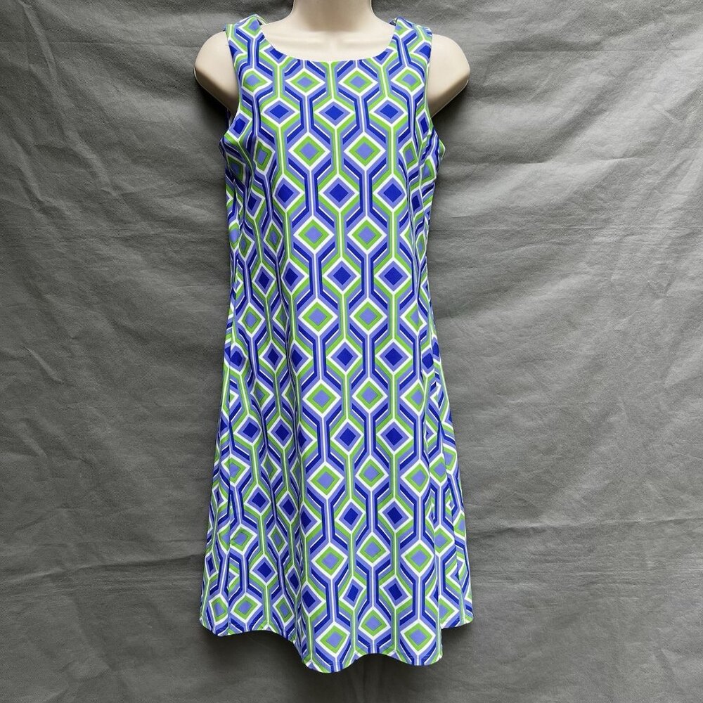 Jude Connally Size XS Blue White Green Sleeveless Geometric Dress